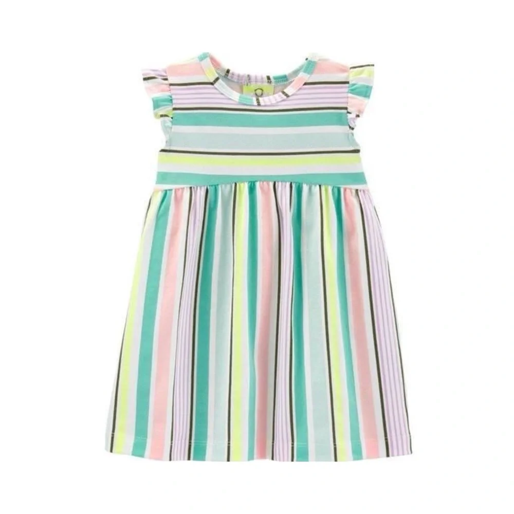 Carters Neon Pastel Stripe Ruffle Cap Sleeve Empire Waist Dress Baby Girl 12M